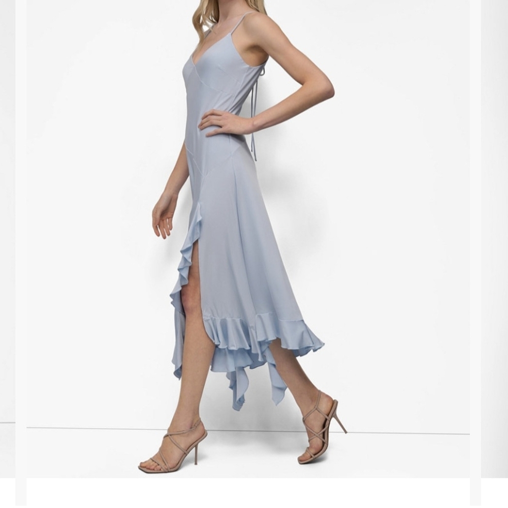 DKNY Powder Blue Ruffle High-Low Slip Dress